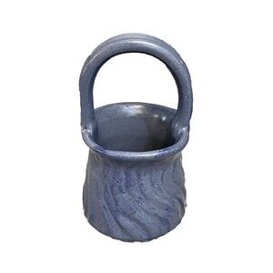 Blue Wishing Well Artist Signed Handmade Vase Handled Wavy Pottery